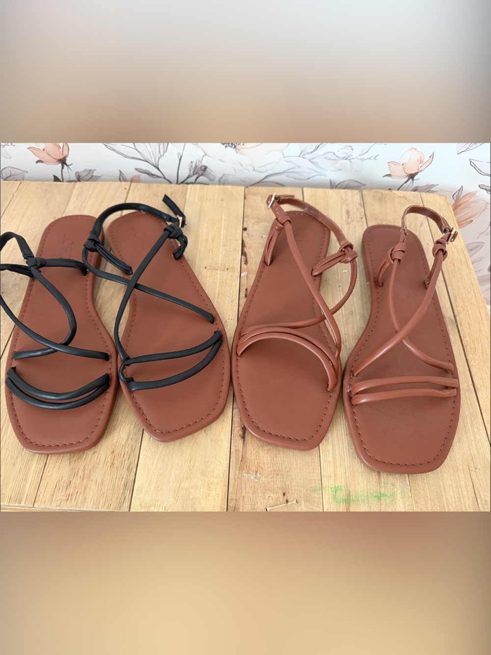 LOFT Strappy Square-Toe Sandals in Brown and Black